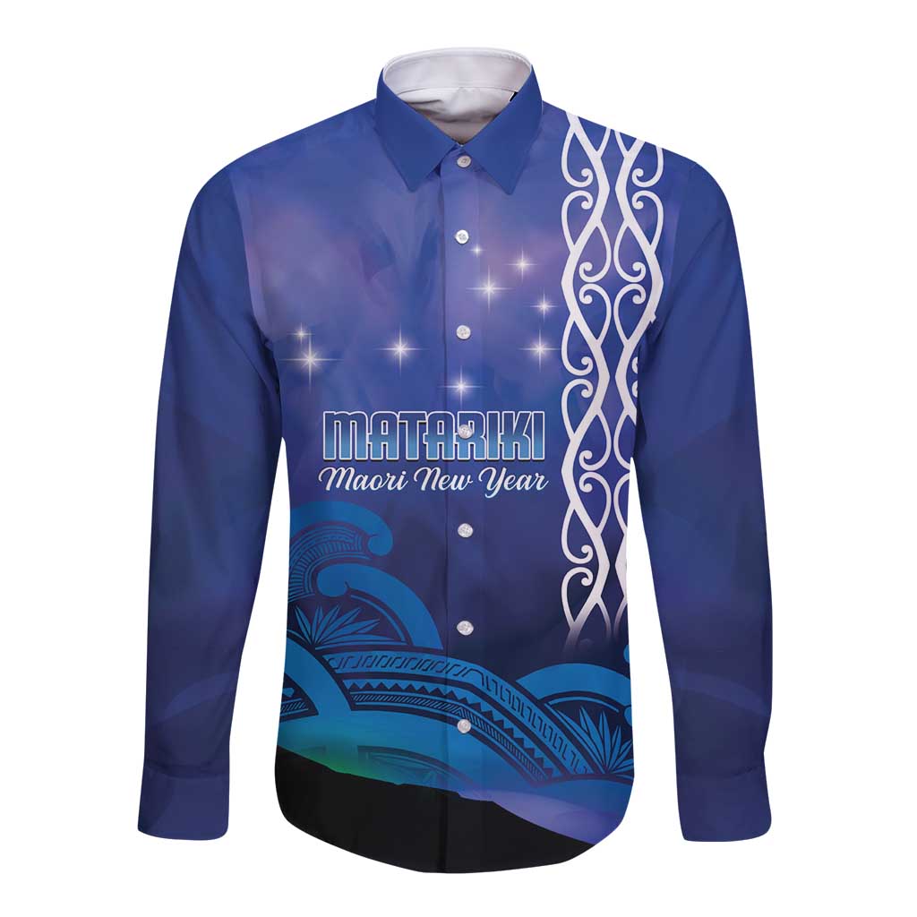 Personalised Matariki New Zealand Long Sleeve Button Shirt Maori New Year Galaxy Koru Pattern