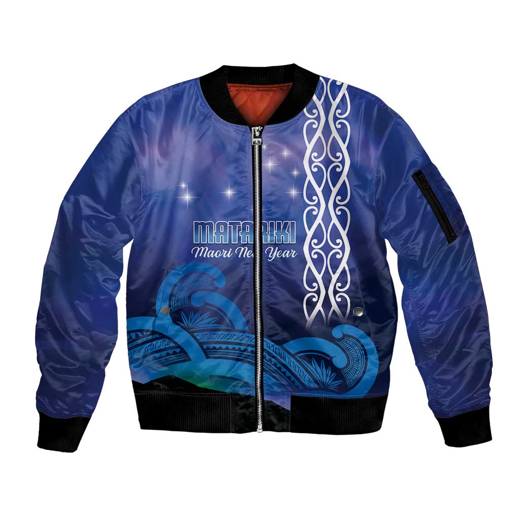 Personalised Matariki New Zealand Sleeve Zip Bomber Jacket Maori New Year Galaxy Koru Pattern