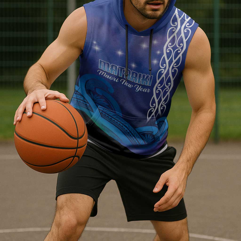 Personalised Matariki New Zealand Sleeveless Hoodie Maori New Year Galaxy Koru Pattern - Polynesian Pride