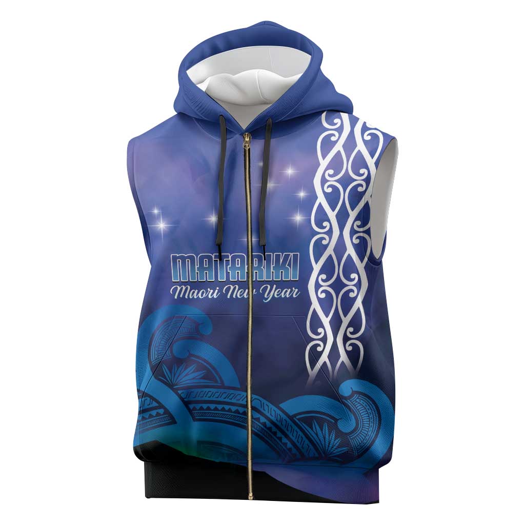 Personalised Matariki New Zealand Sleeveless Zip Hoodie Maori New Year Galaxy Koru Pattern - Polynesian Pride