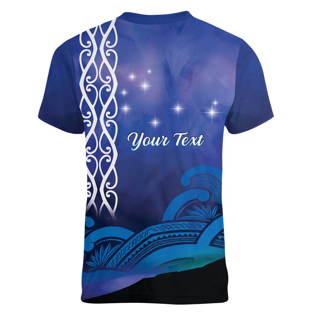 Personalised Matariki New Zealand Women V-Neck T-Shirt Maori New Year Galaxy Koru Pattern