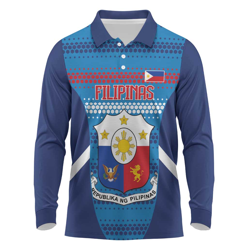 Philippines Football 2026 Long Sleeve Polo Shirt Come On Filipinas LT14 Blue - Polynesian Pride