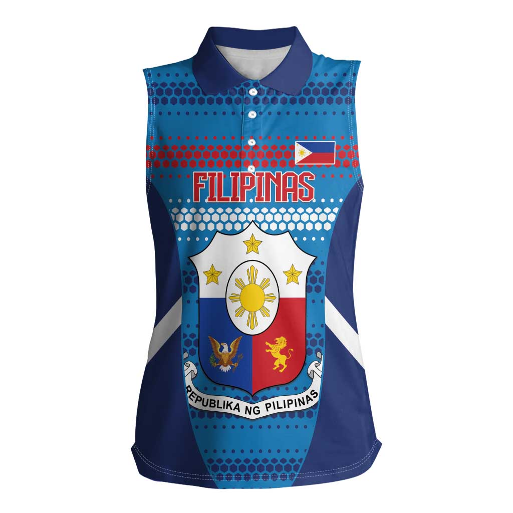 Philippines Football 2026 Women Sleeveless Polo Shirt Come On Filipinas LT14 Female Blue - Polynesian Pride