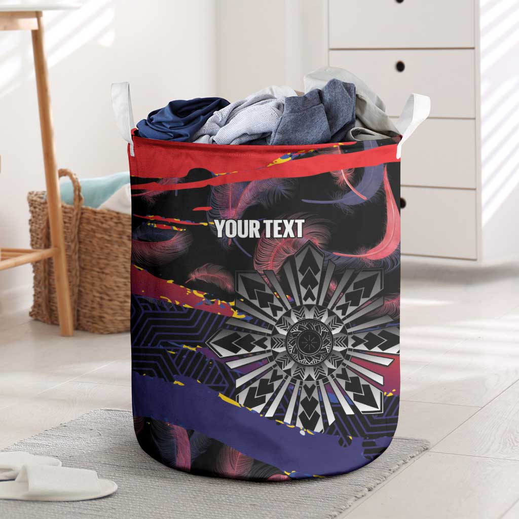 Philippines Sun Tattoo Laundry Basket Feathers Filipinas Grunge Style Black LT14 Black - Polynesian Pride