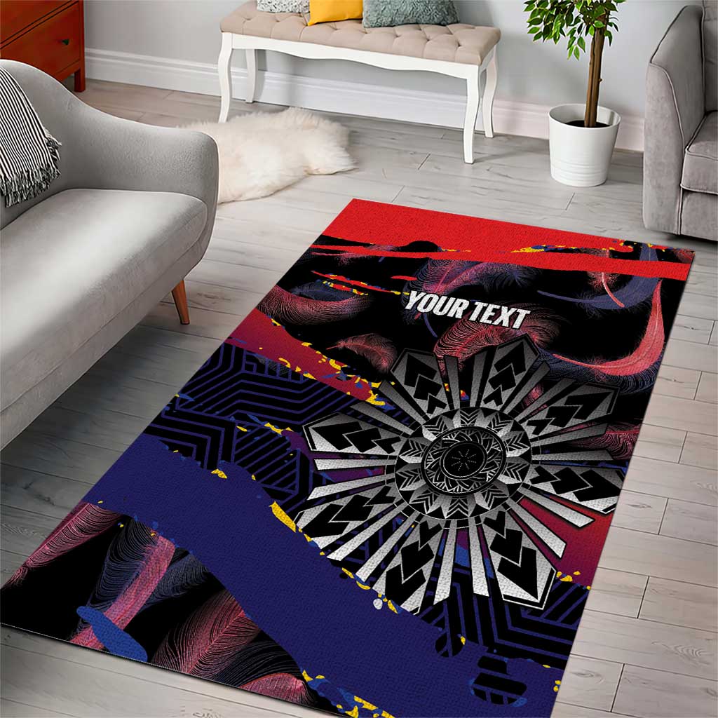 Philippines Sun Tattoo Area Rug Feathers Filipinas Grunge Style Black