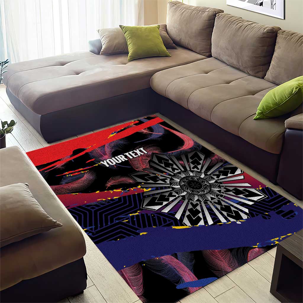 Philippines Sun Tattoo Area Rug Feathers Filipinas Grunge Style Black