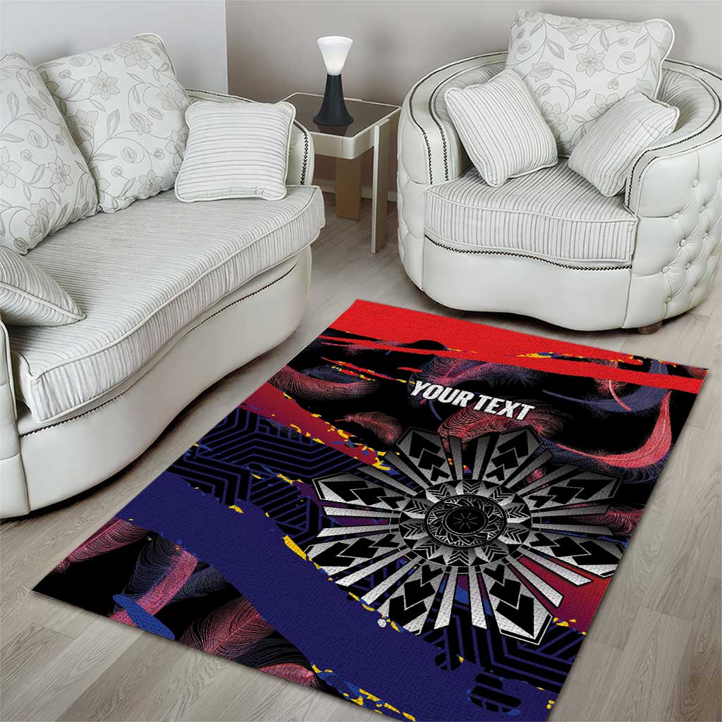 Philippines Sun Tattoo Area Rug Feathers Filipinas Grunge Style Black