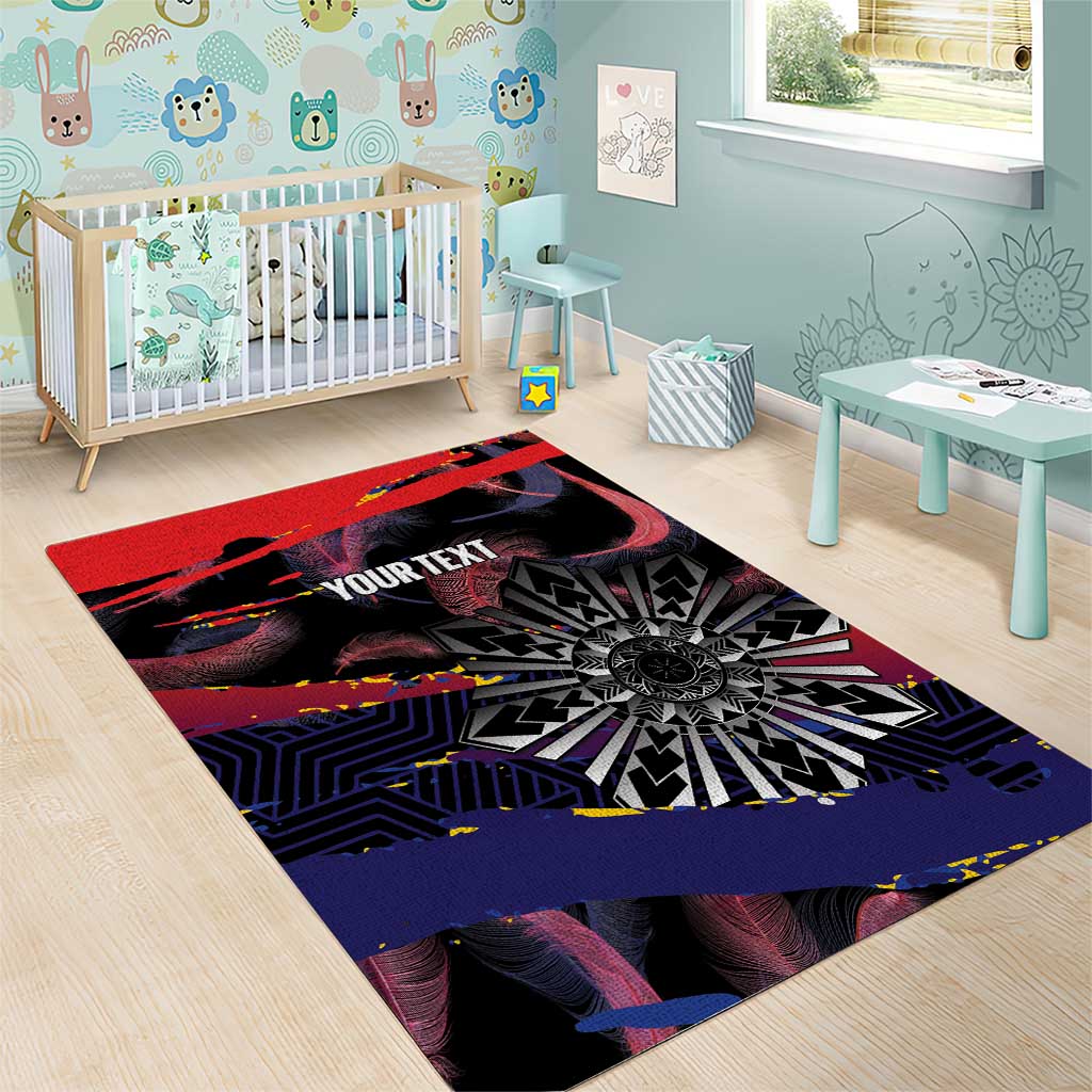 Philippines Sun Tattoo Area Rug Feathers Filipinas Grunge Style Black