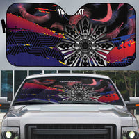 Philippines Sun Tattoo Auto Sun Shade Feathers Filipinas Grunge Style Black LT14 Black - Polynesian Pride