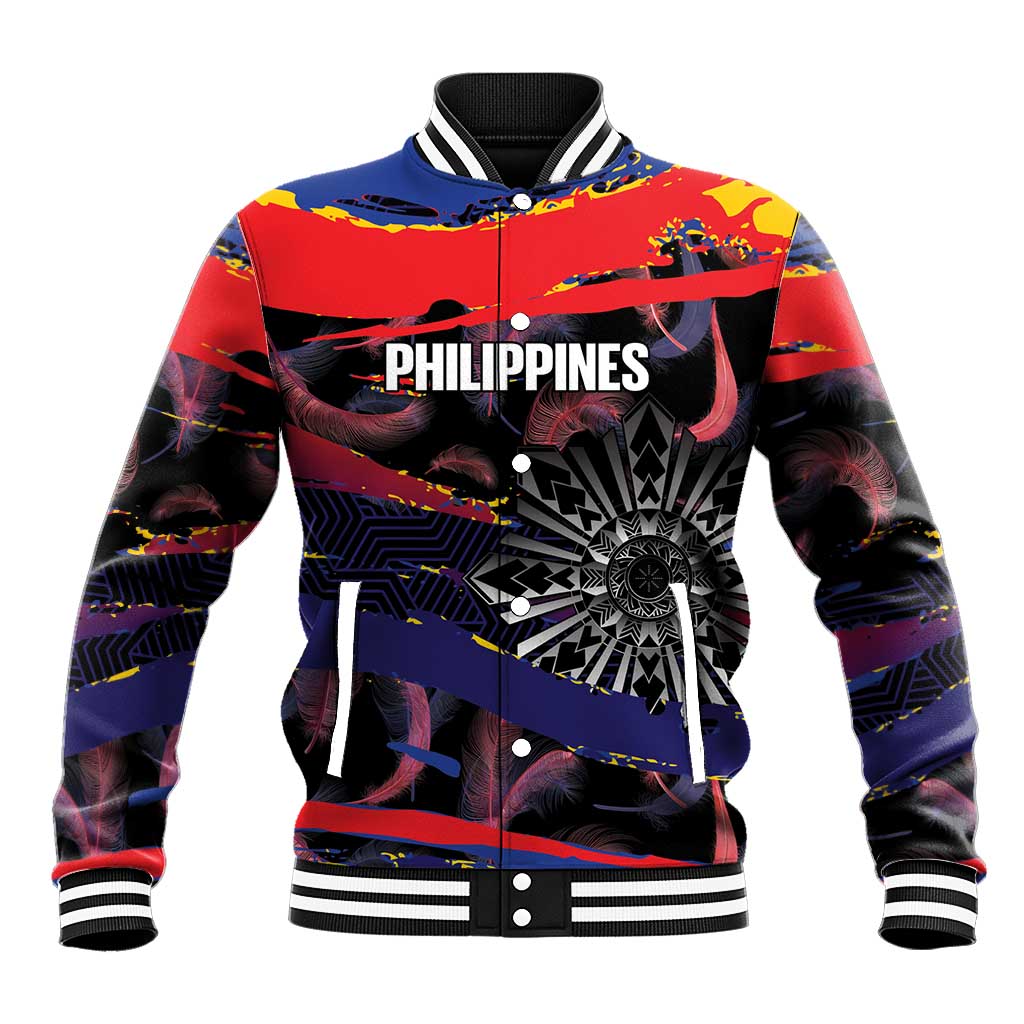 Philippines Sun Tattoo Baseball Jacket Feathers Filipinas Grunge Style Black LT14 Unisex Black - Polynesian Pride