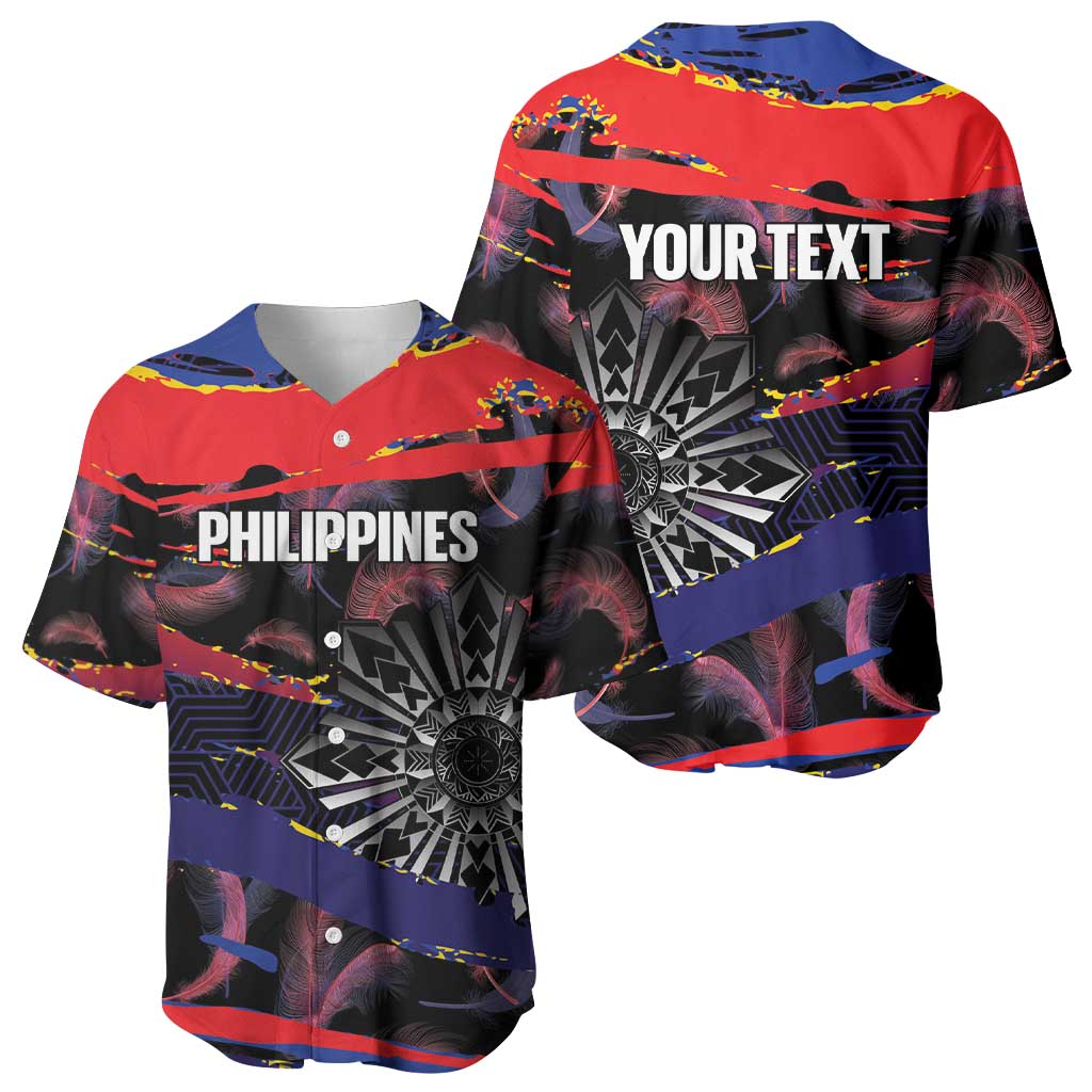 Philippines Sun Tattoo Baseball Jersey Feathers Filipinas Grunge Style Black LT14 - Polynesian Pride