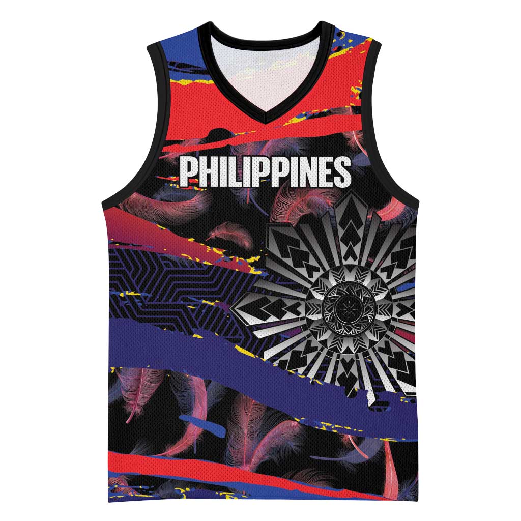 Philippines Sun Tattoo Basketball Jersey Feathers Filipinas Grunge Style Black LT14 Unisex Black - Polynesian Pride