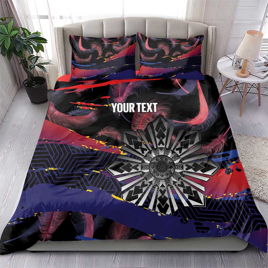 Philippines Sun Tattoo Bedding Set Feathers Filipinas Grunge Style Black LT14 - Polynesian Pride