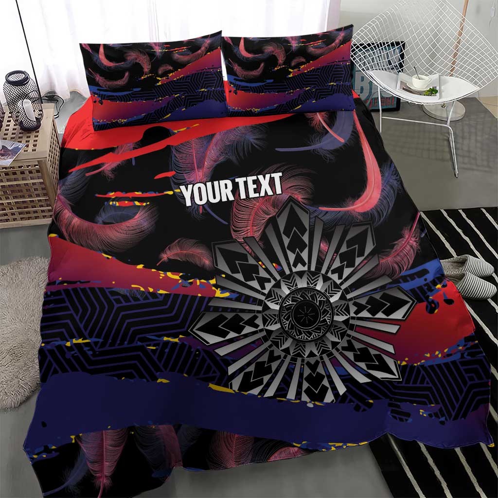 Philippines Sun Tattoo Bedding Set Feathers Filipinas Grunge Style Black LT14 - Polynesian Pride