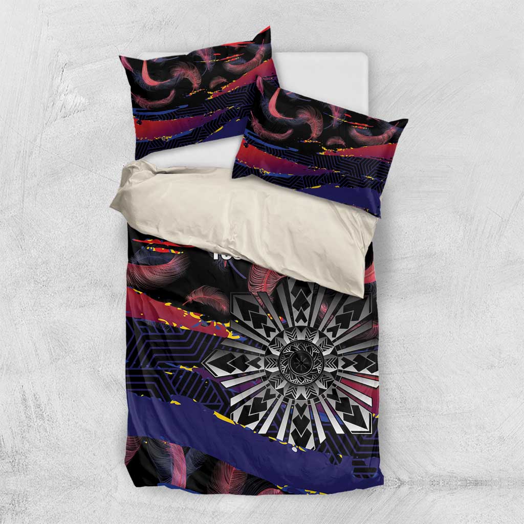 Philippines Sun Tattoo Bedding Set Feathers Filipinas Grunge Style Black LT14 US Twin 172cm x 218cm Black - Polynesian Pride