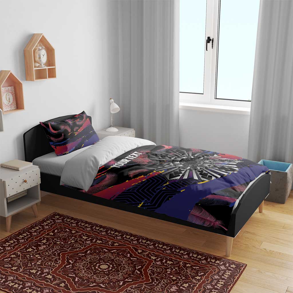 Philippines Sun Tattoo Bedding Set Feathers Filipinas Grunge Style Black LT14 - Polynesian Pride