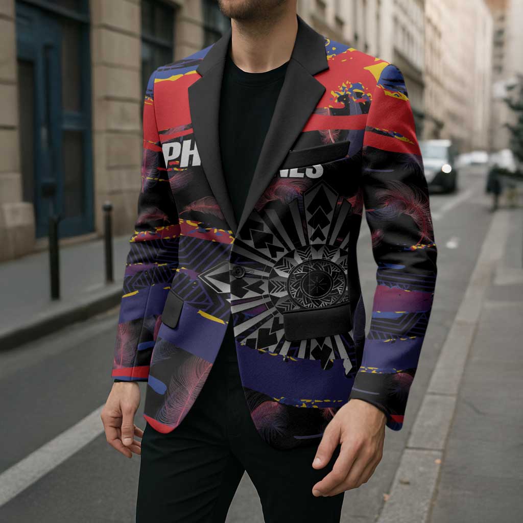 Philippines Sun Tattoo Blazer Feathers Filipinas Grunge Style Black LT14 - Polynesian Pride