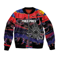 Philippines Sun Tattoo Bomber Jacket Feathers Filipinas Grunge Style Black LT14 Unisex Black - Polynesian Pride