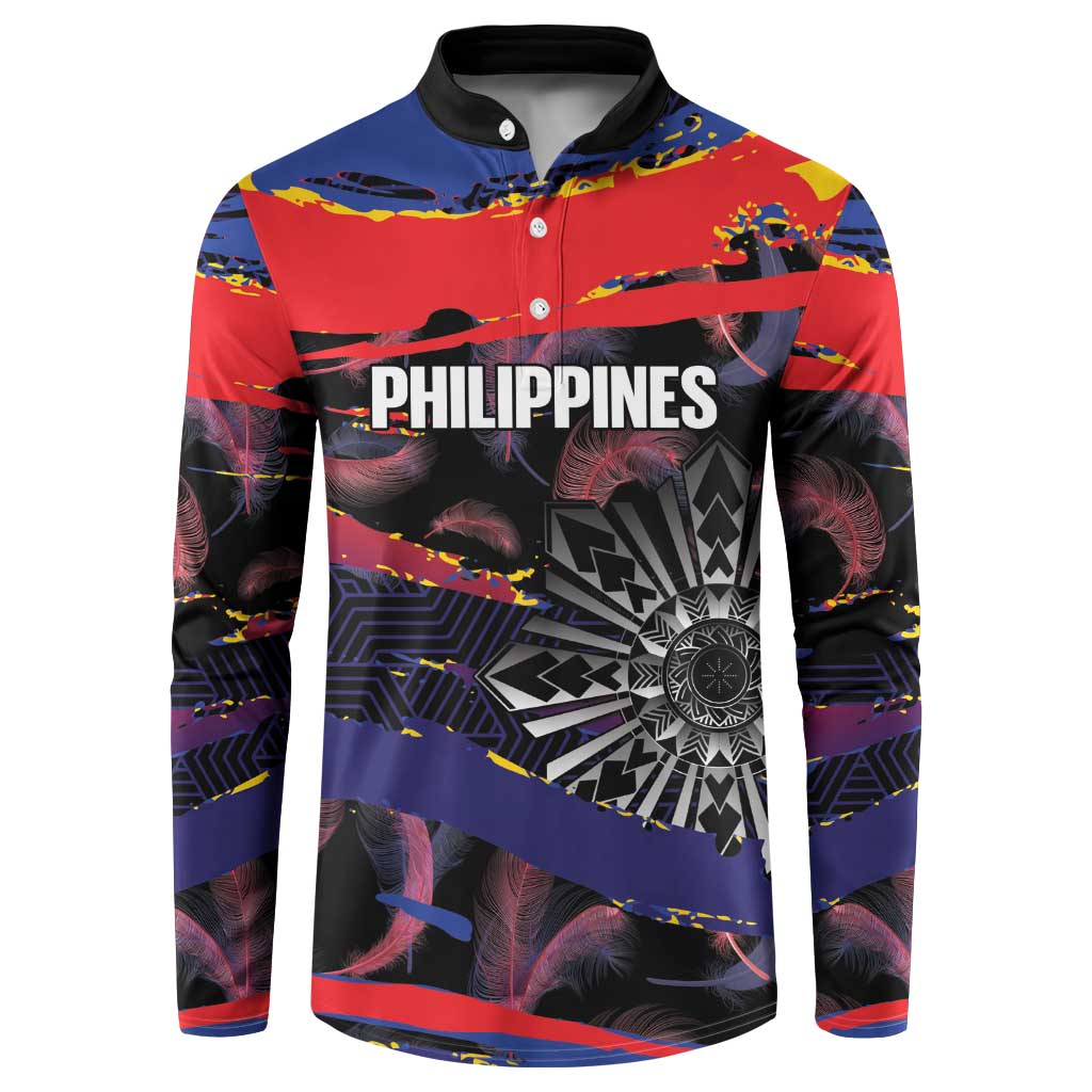 Philippines Sun Tattoo Button Sweatshirt Feathers Filipinas Grunge Style Black LT14 Black - Polynesian Pride