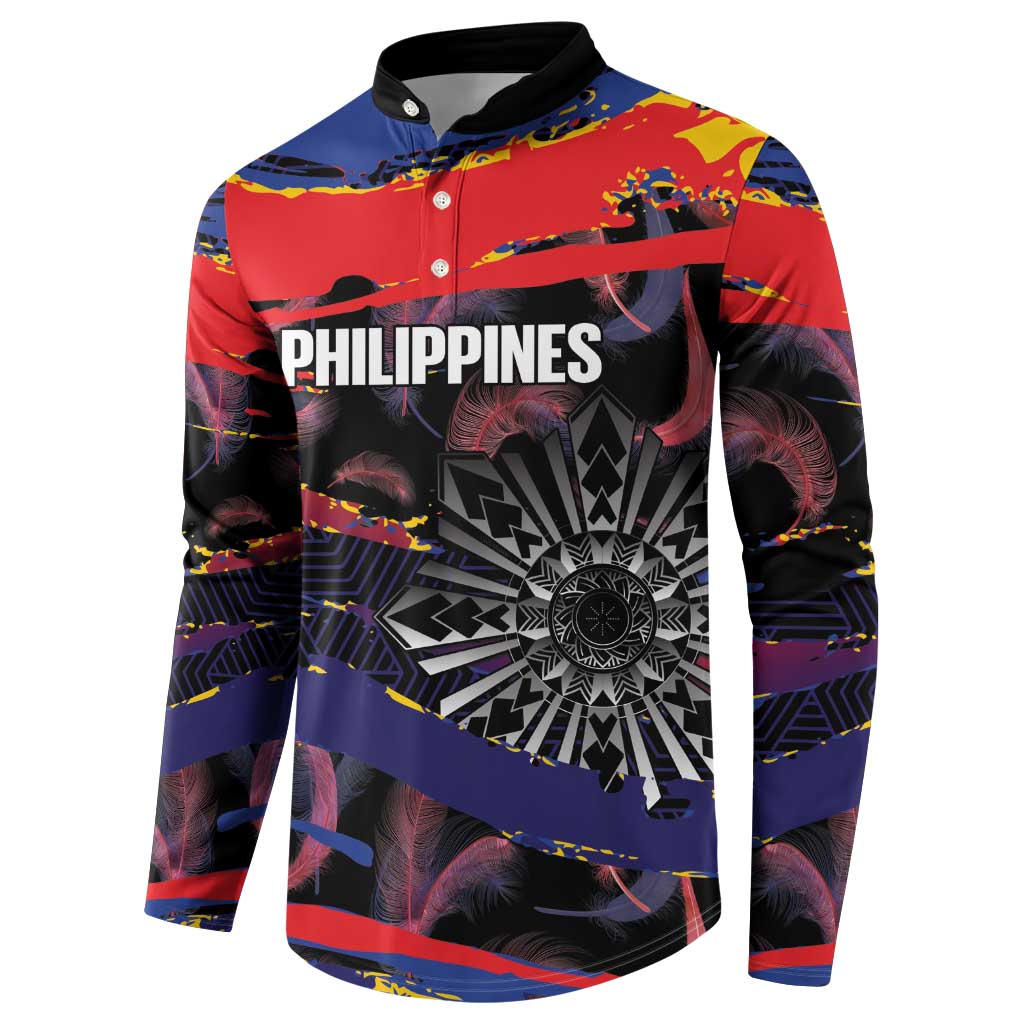 Philippines Sun Tattoo Button Sweatshirt Feathers Filipinas Grunge Style Black LT14 - Polynesian Pride
