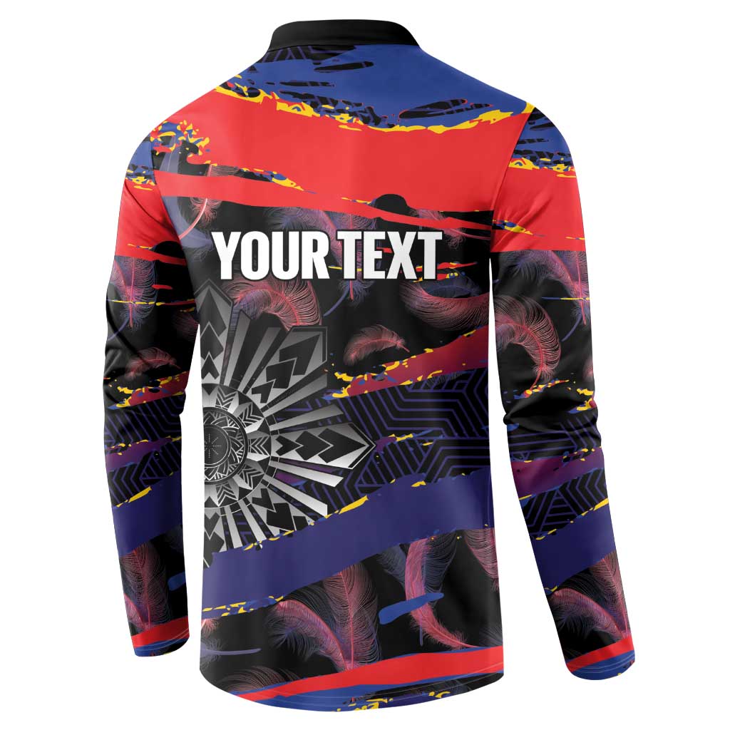 Philippines Sun Tattoo Button Sweatshirt Feathers Filipinas Grunge Style Black LT14 - Polynesian Pride