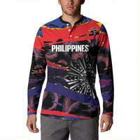 Philippines Sun Tattoo Button Sweatshirt Feathers Filipinas Grunge Style Black LT14 - Polynesian Pride