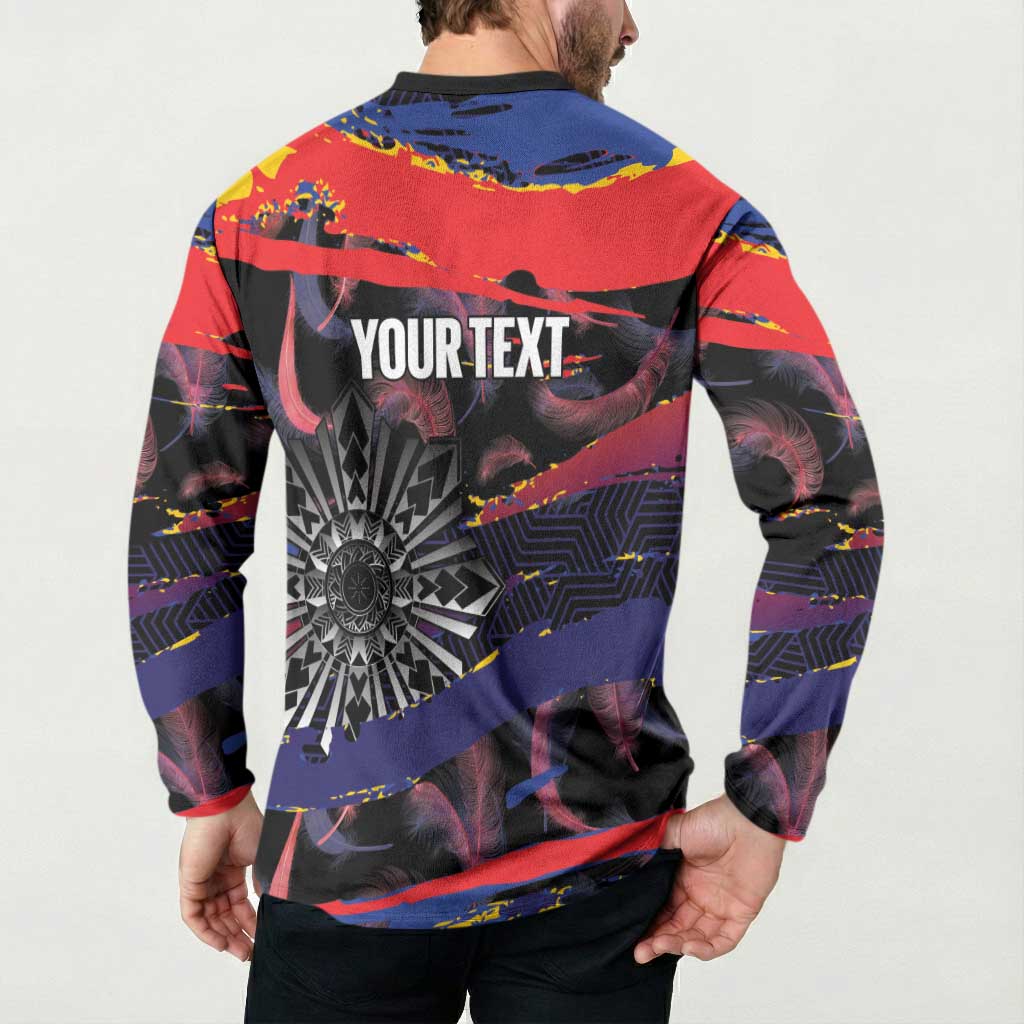 Philippines Sun Tattoo Button Sweatshirt Feathers Filipinas Grunge Style Black LT14 - Polynesian Pride