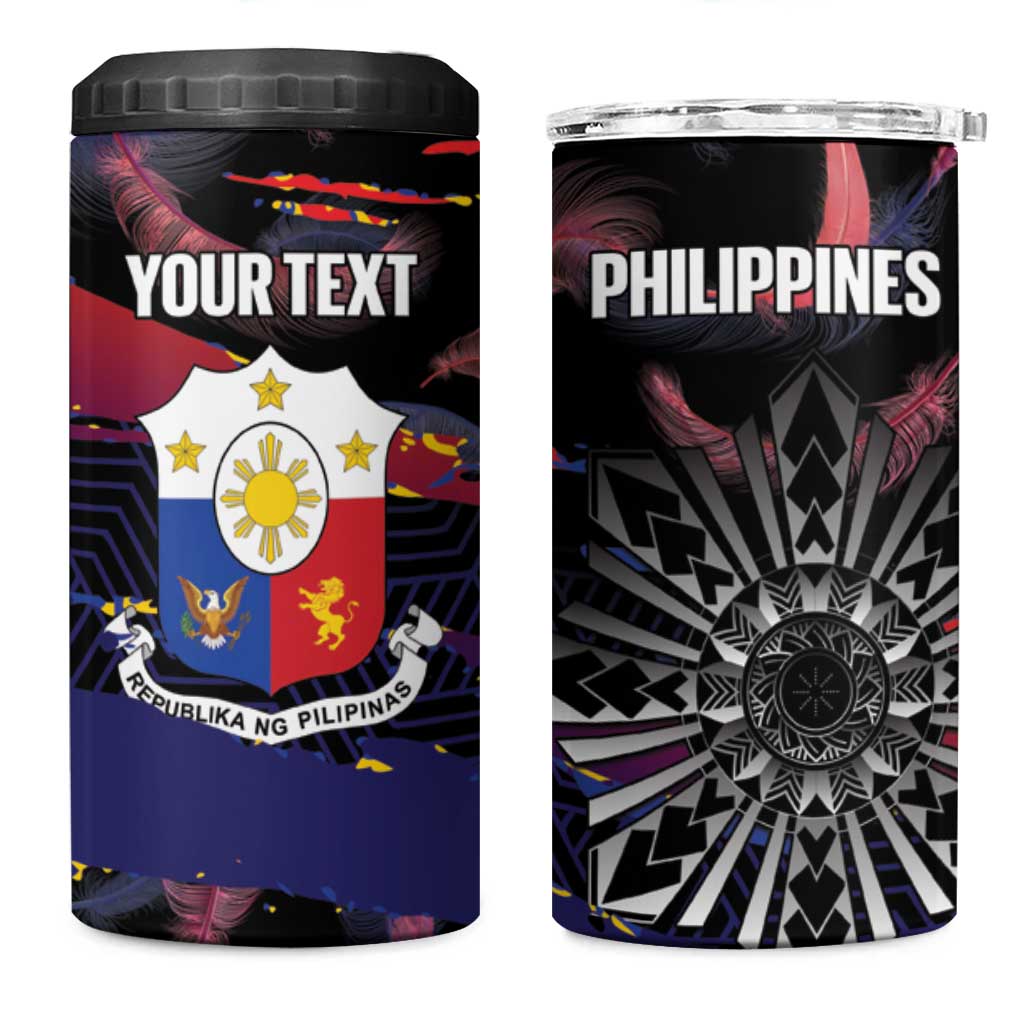 Philippines Sun Tattoo 4 in 1 Can Cooler Tumbler Feathers Filipinas Grunge Style Black LT14 One Size: 16 oz Black - Polynesian Pride