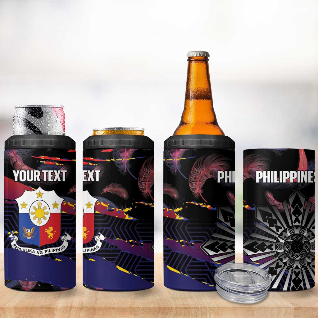 Philippines Sun Tattoo 4 in 1 Can Cooler Tumbler Feathers Filipinas Grunge Style Black LT14 - Polynesian Pride