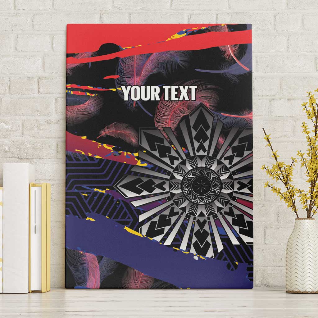 Philippines Sun Tattoo Canvas Wall Art Feathers Filipinas Grunge Style Black LT14 Without Frame Black - Polynesian Pride