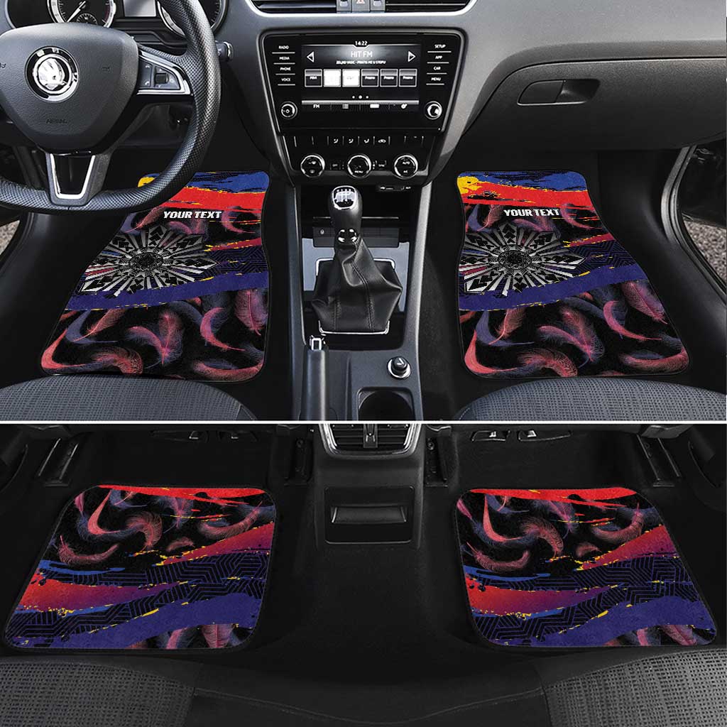 Philippines Sun Tattoo Car Mats Feathers Filipinas Grunge Style Black LT14 Set 4pcs Black - Polynesian Pride
