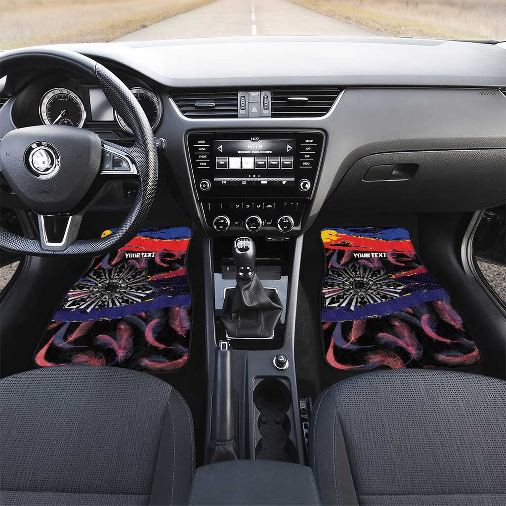 Philippines Sun Tattoo Car Mats Feathers Filipinas Grunge Style Black LT14 Set 2pcs - Front Black - Polynesian Pride