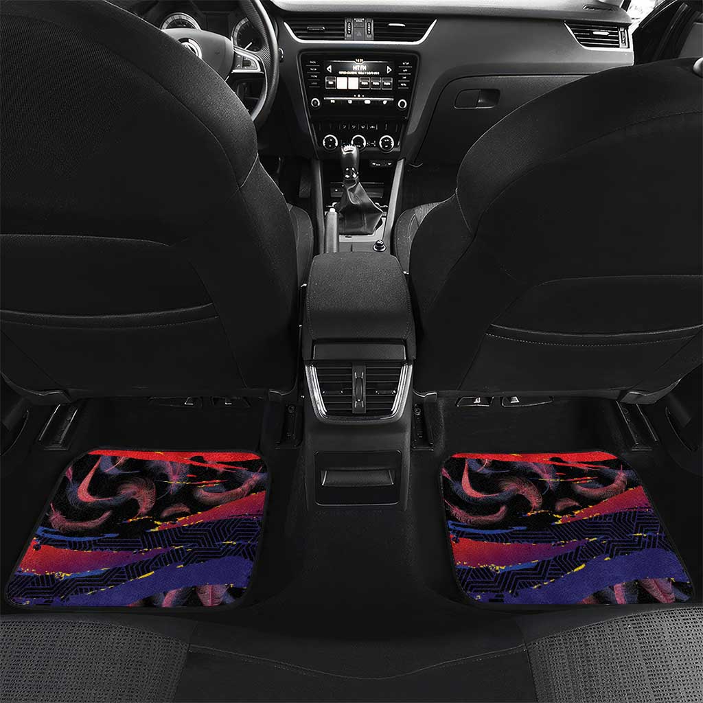 Philippines Sun Tattoo Car Mats Feathers Filipinas Grunge Style Black LT14 Set 2pcs - Back Black - Polynesian Pride