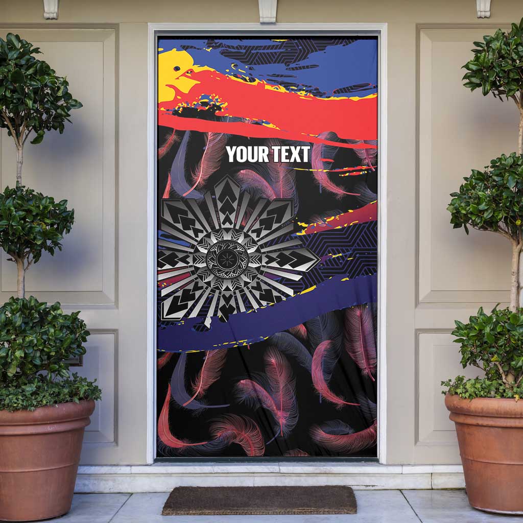 Philippines Sun Tattoo Door Cover Feathers Filipinas Grunge Style Black LT14 Black - Polynesian Pride