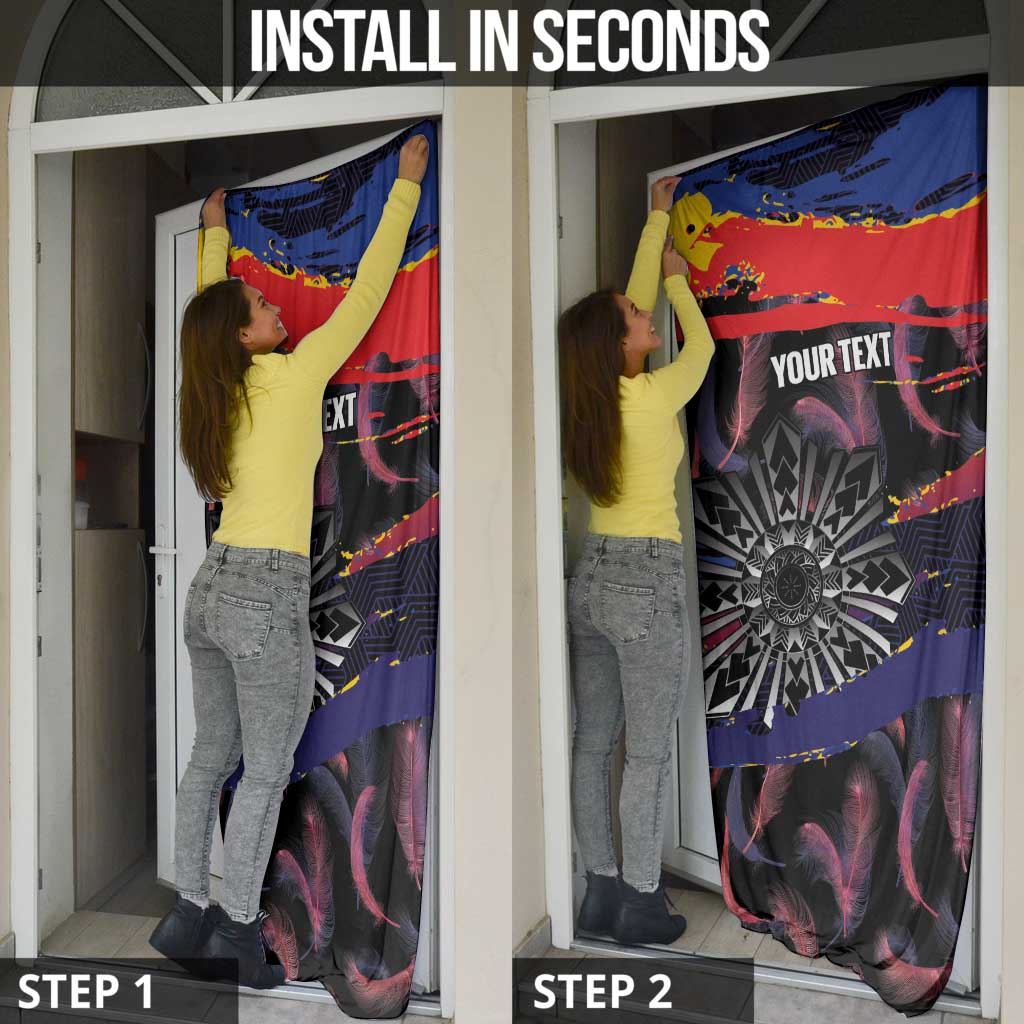 Philippines Sun Tattoo Door Cover Feathers Filipinas Grunge Style Black LT14 - Polynesian Pride