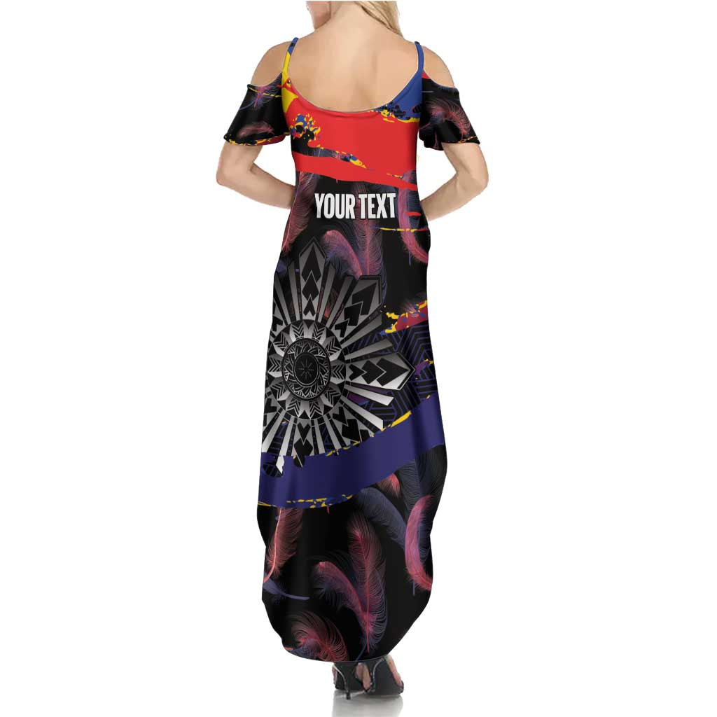 Philippines Sun Tattoo Family Matching Summer Maxi Dress and Hawaiian Shirt Feathers Filipinas Grunge Style Black
