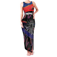 Philippines Sun Tattoo Family Matching Tank Maxi Dress and Hawaiian Shirt Feathers Filipinas Grunge Style Black