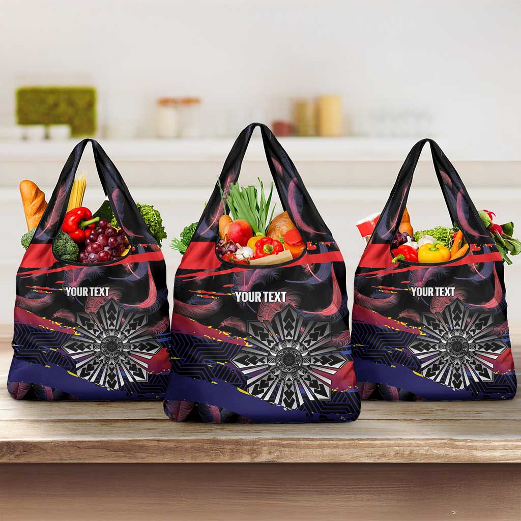 Philippines Sun Tattoo Grocery Bag Feathers Filipinas Grunge Style Black LT14 3-pack One Size Black - Polynesian Pride