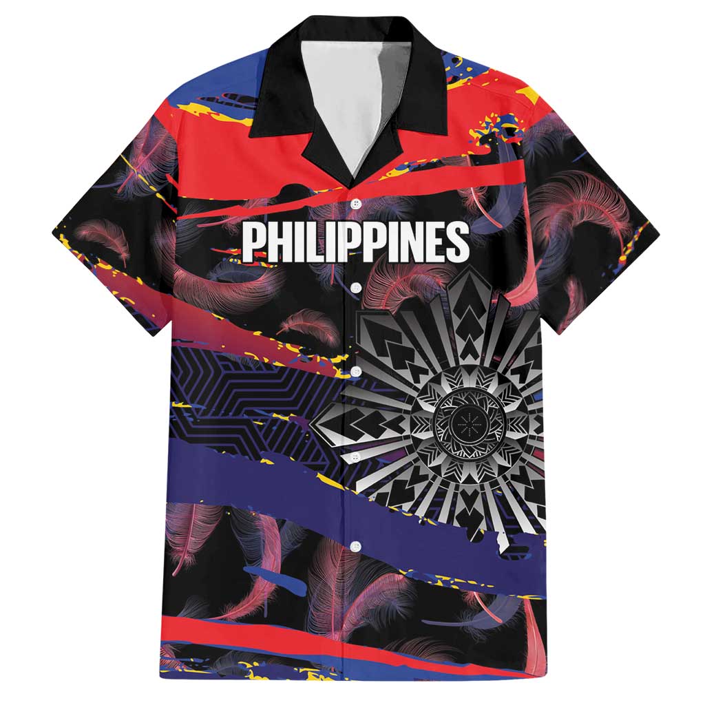 Philippines Sun Tattoo Hawaiian Shirt Feathers Filipinas Grunge Style Black