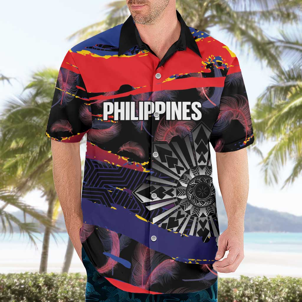 Philippines Sun Tattoo Hawaiian Shirt Feathers Filipinas Grunge Style Black