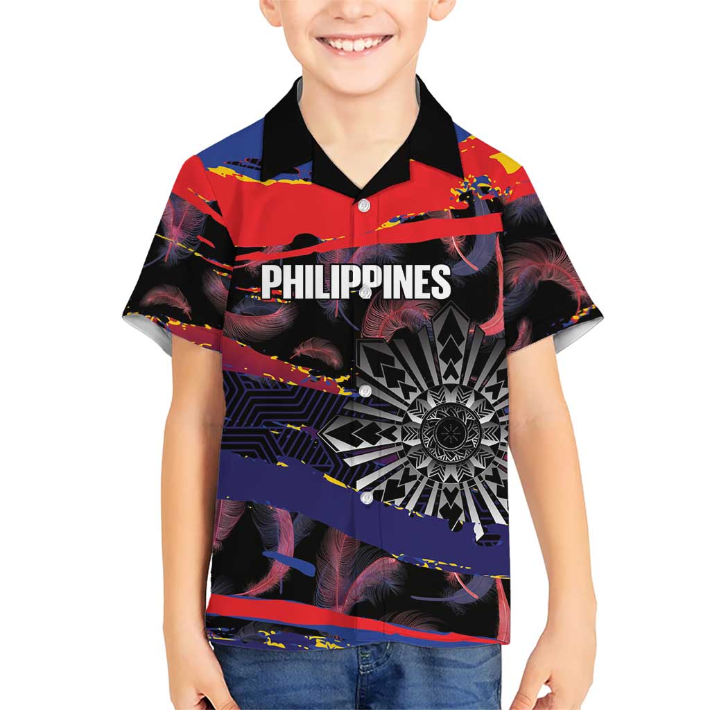 Philippines Sun Tattoo Hawaiian Shirt Feathers Filipinas Grunge Style Black