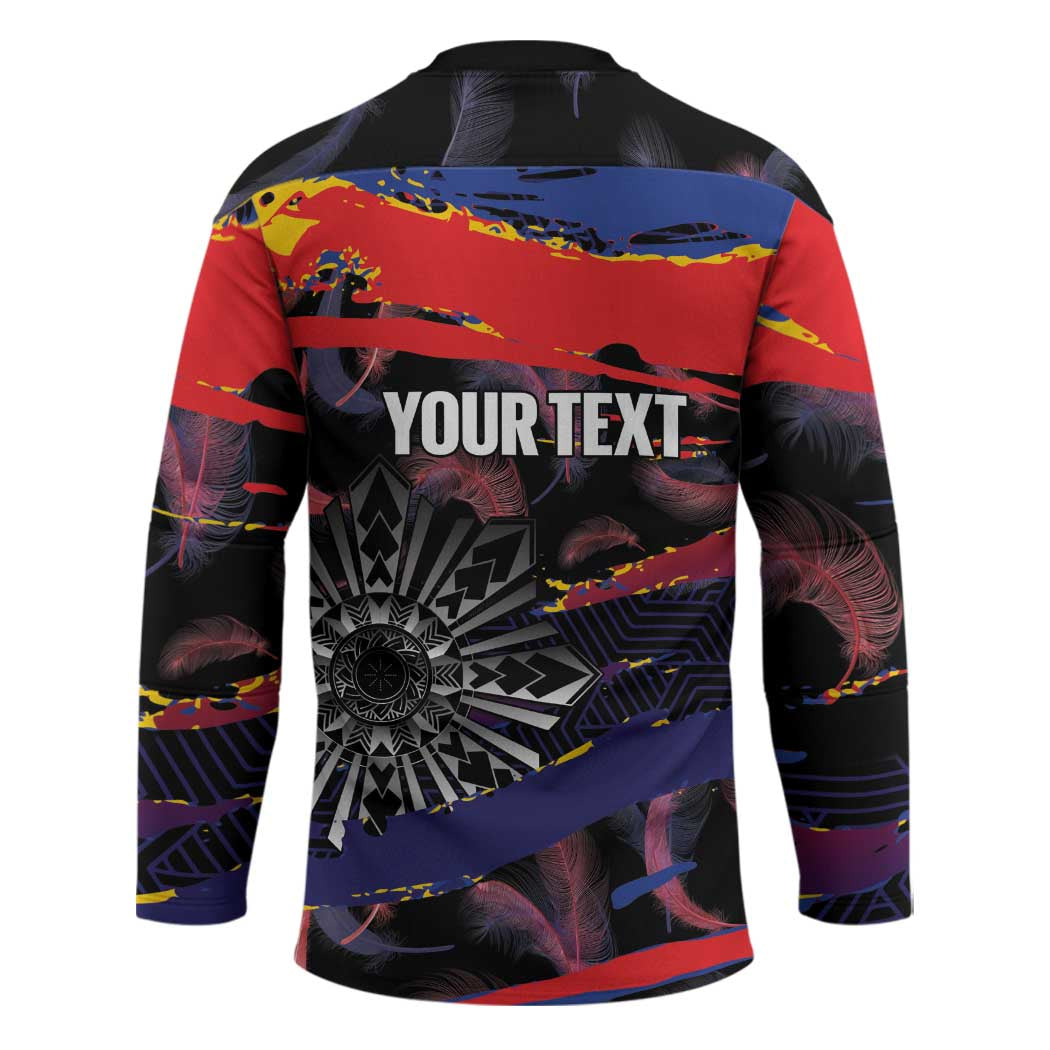 Philippines Sun Tattoo Hockey Jersey Feathers Filipinas Grunge Style Black LT14 - Polynesian Pride