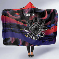 Philippines Sun Tattoo Hooded Blanket Feathers Filipinas Grunge Style Black LT14 One Size Black - Polynesian Pride