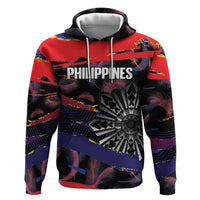Philippines Sun Tattoo Hoodie Feathers Filipinas Grunge Style Black LT14 Pullover Hoodie Black - Polynesian Pride