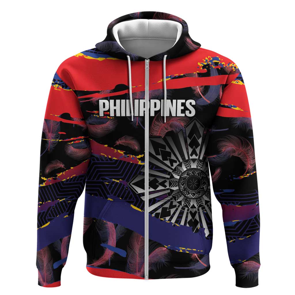 Philippines Sun Tattoo Hoodie Feathers Filipinas Grunge Style Black LT14 Zip Hoodie Black - Polynesian Pride