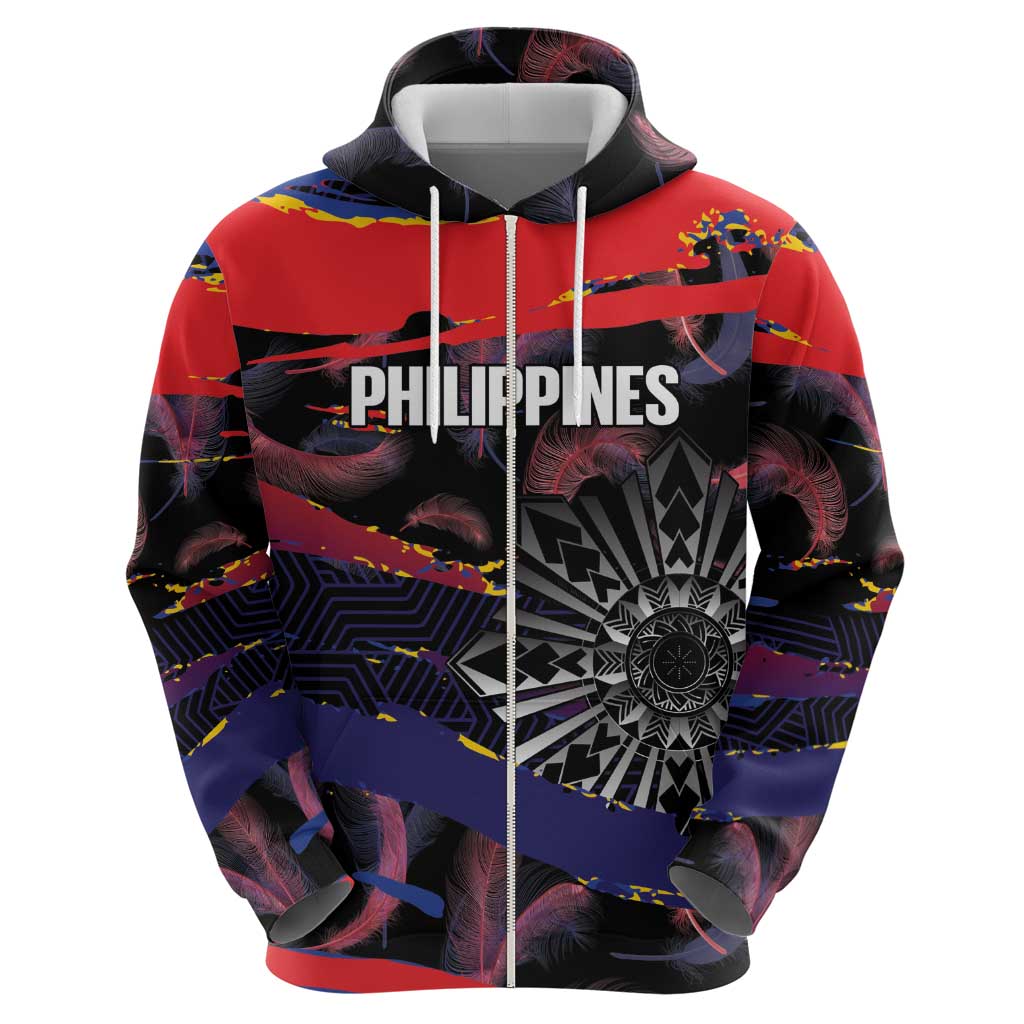Philippines Sun Tattoo Hoodie Feathers Filipinas Grunge Style Black LT14 - Polynesian Pride