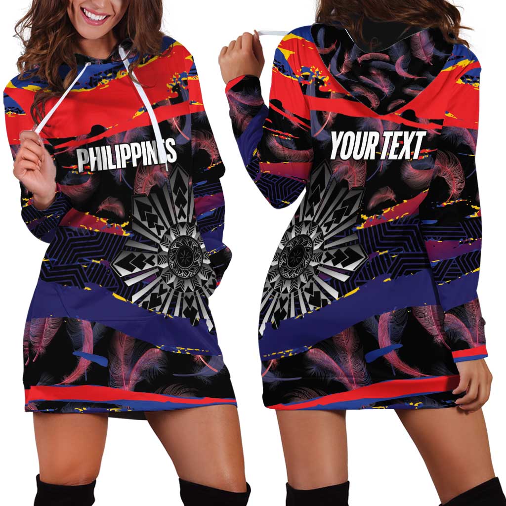 Philippines Sun Tattoo Hoodie Dress Feathers Filipinas Grunge Style Black LT14 - Polynesian Pride