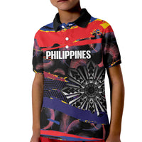 Philippines Sun Tattoo Kid Polo Shirt Feathers Filipinas Grunge Style Black LT14 Kid Black - Polynesian Pride