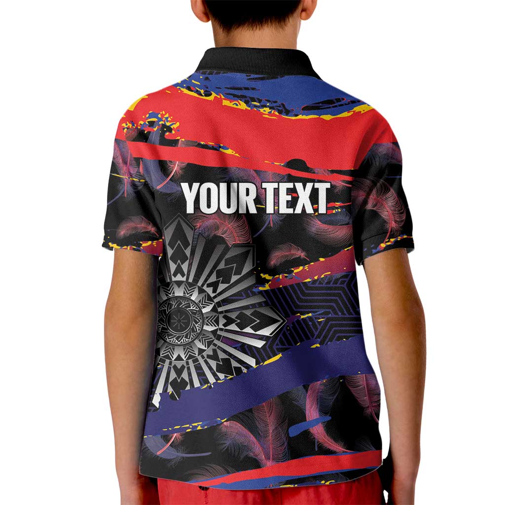 Philippines Sun Tattoo Kid Polo Shirt Feathers Filipinas Grunge Style Black LT14 - Polynesian Pride