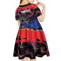 Philippines Sun Tattoo Kid Short Sleeve Dress Feathers Filipinas Grunge Style Black LT14 - Polynesian Pride